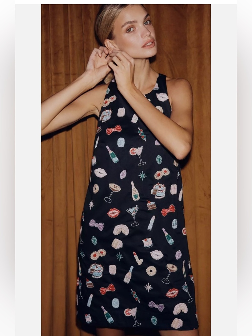 NWT Anthropologie Maeve Sleeveless Beaded Shift Mini Dress Black Size XXS